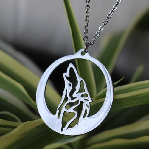 Lanseis 10pcs wholesale dropshipping Howling Wolf stainless steel necklace pendant wolf howls moon jewelry women pendant