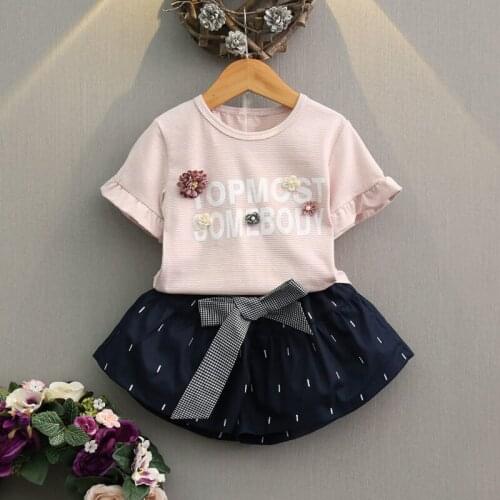 Summer Children Clothes Kids Girls Sets With Flower Baby Cotton Short-sleeved T-shirt + Printed Shorts Suits Two-piece Clothing