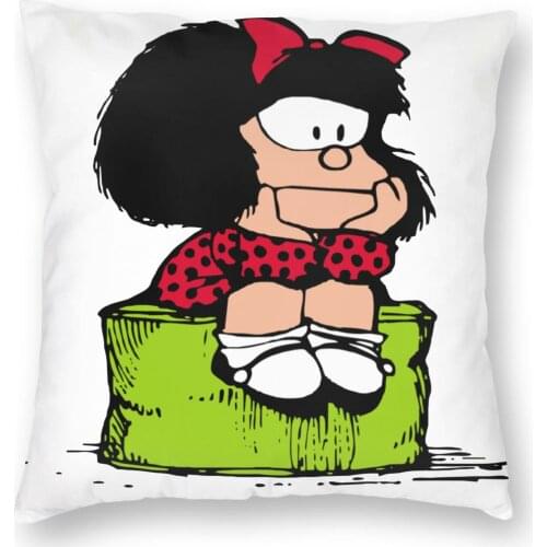 Mafalda Sad Thinking Square Pillow Case Polyester Decorative Pillow Quino Argentina Cartoon Funny Cushion Covers