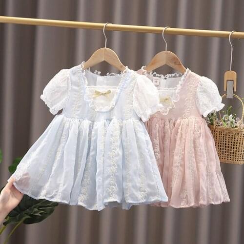 Sweet Summer Girls Kids Princess Dress Children Baby Infants Short Sleeve Lolita Lace Party A-line Dresses Vestidos S12328