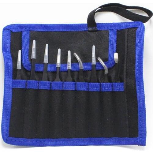 9Pcs/Set ESD Anti-Static Stainless Steel Tweezers Set Kit With Bag For Electronics Jewelry Precision Repair Tools