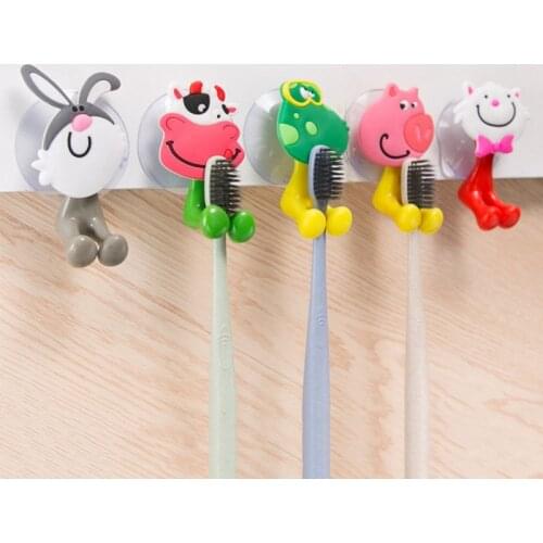 1pc Kids Toothbrush Holder Cute Cartoon Animal Sucker Type Toothbrush Holder Suction Cup Wall Mounted Tooth Brush Storage Rack
