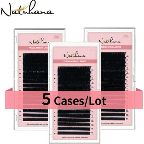 NATUHANA 5Cases/Lot 16rows 8~15mm Matt Eyelashes Synthetic Mink Eyelash Extension Natural Fake False Lashes Soft Makeup Cilios