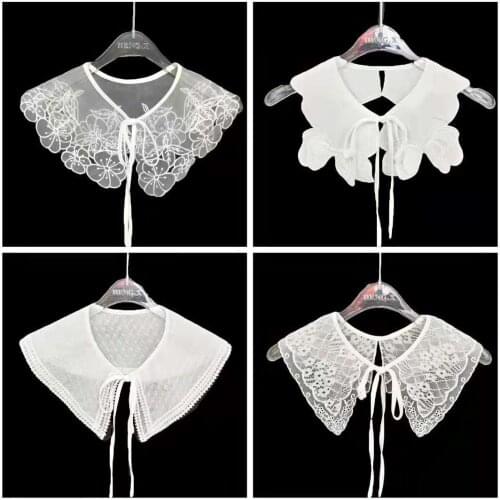 New Detachable Half Shirt False Fake Collar Embroidery Neck Ruff Shawl Dickey Mini Cape Lace-Up Ribbon Necklace Collar Racks