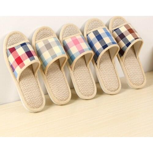 2020 new summer linen womens slippers home leisure comfortable non-slip cotton thick cute lattice indoor floor mens slippers