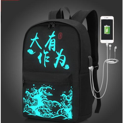 New USB charging unisex Luminous schoolbag For teenage teenagers bookbag backpack to school bag Student book bag for boys girls