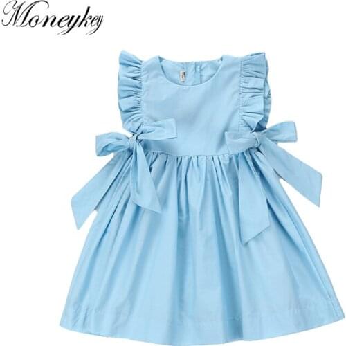 Toddler Girls Dress Cotton Fly Sleeve Girls Dress With Bow A-line Princess Dress For Kids Summer Clothes