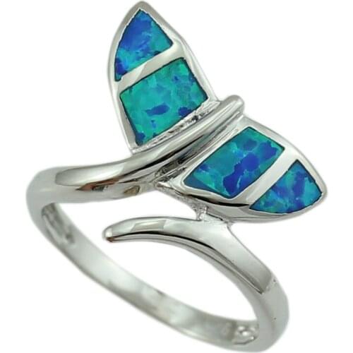 Lovely Tail Blue Fire Opal Stone Fashion Jewelry Silver Plated Rings for Women OR832