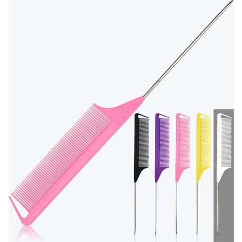 Black Fine-tooth Comb Metal Pin Anti-static Hair Style Rat Tail Comb 220x28x4mm Hair Edge Trimmer Styling Beauty Tools