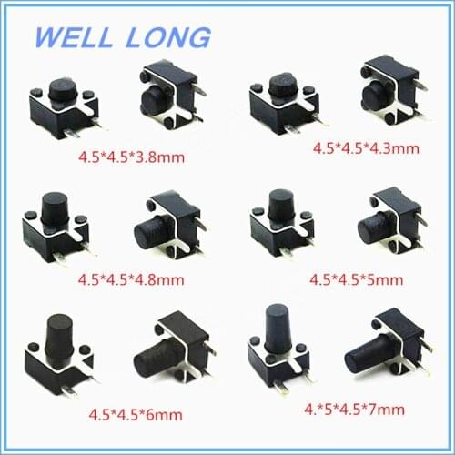 Touch switch 4.5*4.5 series (7 kinds of commonly used height),touch switch 3 pin side button Micro button,Micro switch Kit