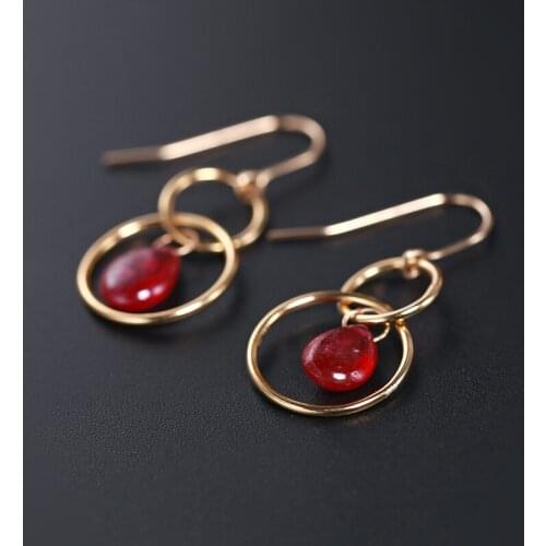 DMBS219 Plain water drop ruby earrings female genuine gemstones yellow 14K gold Injection earrings gift customization