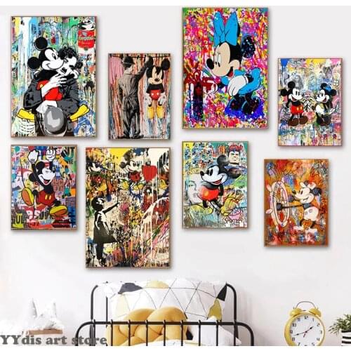 Graffiti Street Art Disney Mickey Mouse Donald Duck Canvas Painting Poster Cuadros and Print Wall Art Pictures Room Hoom Decor