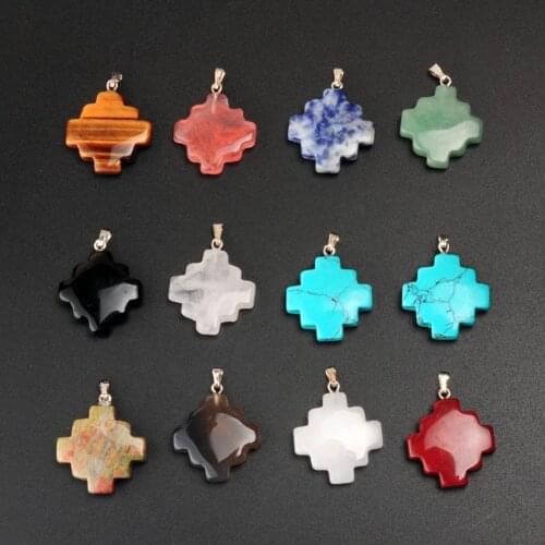 24pcs/lot Vintage Multilayer Green Turquoises Natural Stone Beaded Charm Cross Unakite Gem Stone Pendant for Jewelry Making Free