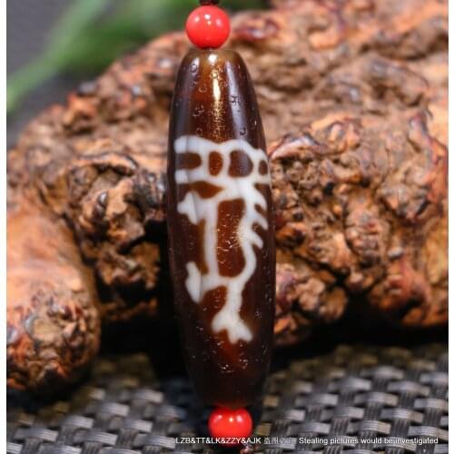 Magic Tibetan Oily Old Agate Patina OX Totem dZi Bead Amulet Power 49mm