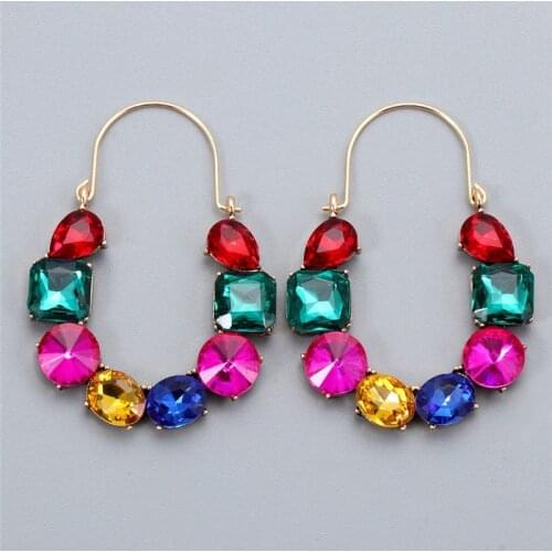 JURAN New Exclusive Retro Metal Maxi Hanging Crystal Earrings Shiny Colorful Personality Accessories Drop Earrings Wholesale