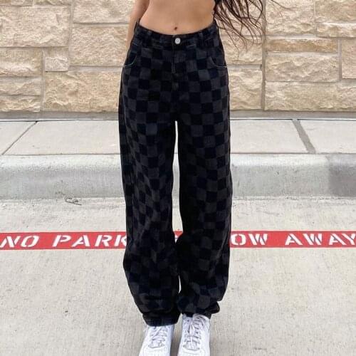 New Women Wide Leg Pants High Waist Checkerboard Print Loose Long Pants With Pockets Soft Fabric Brings Summer Fall Spring S M L
