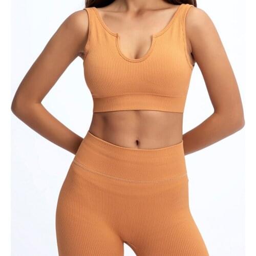 2pcs Set Women Yoga Sets Ribbed Seamless Sports Sets Fitness Bra High Waisted Sports Leggings Clothes for Women