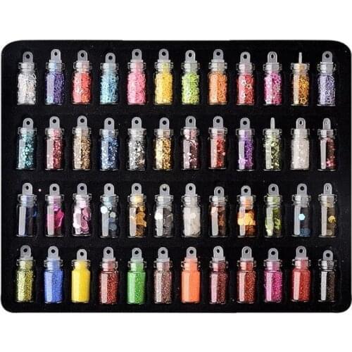 100pcs/set Nail Jewelry Nail Diamond Mixed Pack 48 Bottles Different Combination Sequin Powder Rivet Rhinestone Nail Patch Set