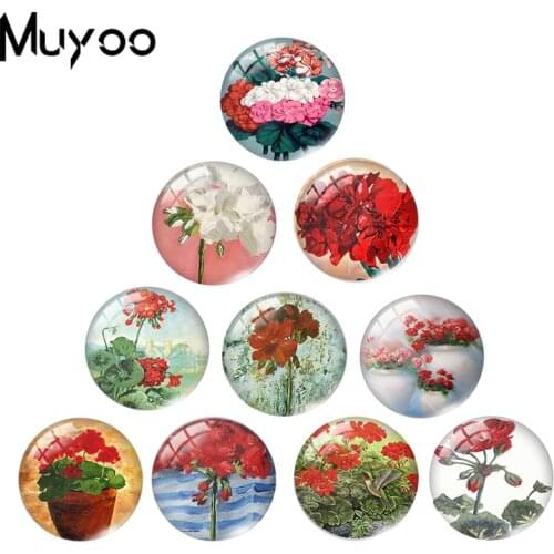 2020 New Geranium Bloom Photo Round Cabochon Hummingbird and Pelargonium Painting Glass Picture Jewelry DIY