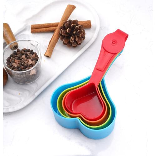 Food-grade Color Measuring Spoons Heart-shaped Measuring Spoons Measuring Cups Four-piece Set with Scales Kitchen Baking Tools
