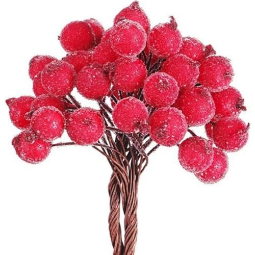 40pcs Decorative Mini Christmas Frosted Artificial Berry Vivid Red Holly Berry Holly Berries New Beautiful Home Garland 2020 NEW
