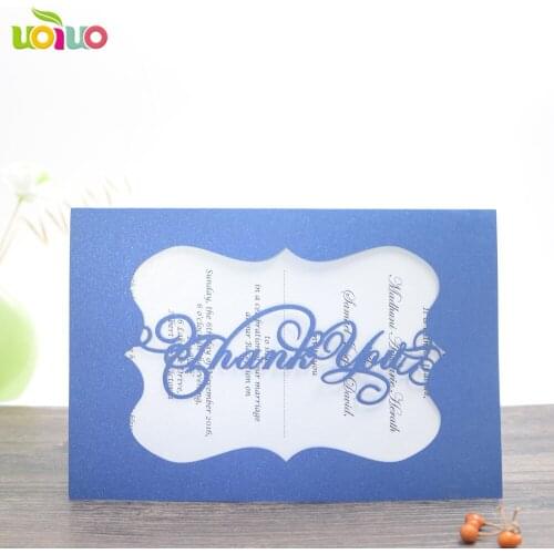 50pc Laser Cut Wedding Invitations Elegant sea blue Wedding Invitations with logo thank you