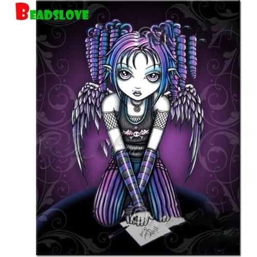 5D DIY Diamond Painting Cartoon purple hair girl Full Square Round Drill Diamond Embroidery Cross Stitch Rhinestone Mosaic Decor