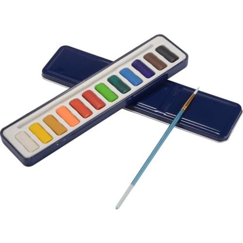 Watercolor Artist set, 12 Colors Paint Blocks with Brushes, Mixing Palette Lid for Kids Adults Beginners Artists