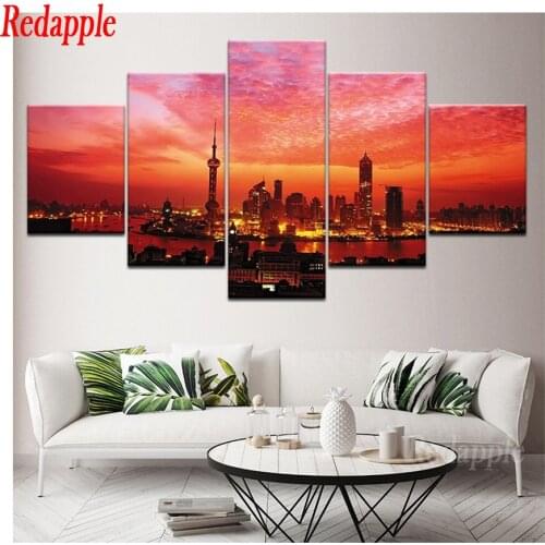 5pcs Diamond Painting Cross Stitch City night landscape Mosaic Diamond Embroidery full square Round drill Rhinestone picture art
