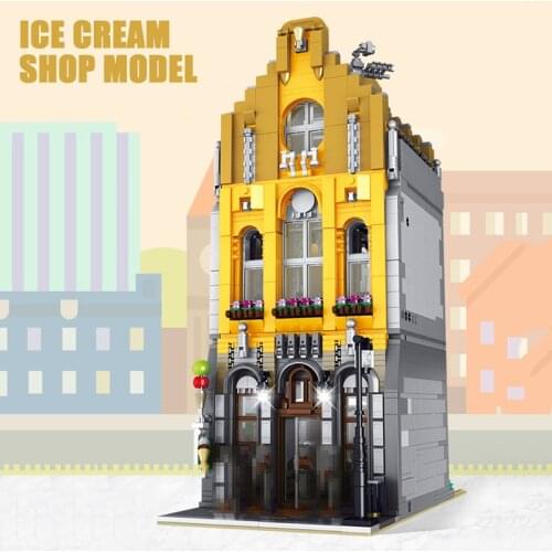 Architecture Series The City Ice Cream Coffee Shop Model Streetview CAFE Store Drink Bricks Toys For Children Birthday Gifts