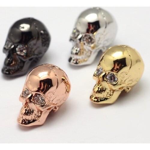 20pcs Skull Brass Micro Pave Cubic Zirconia Beads For DIY Jewelry Making Handicrafts Supplies Necklaces Mixed color 13x9x11mm
