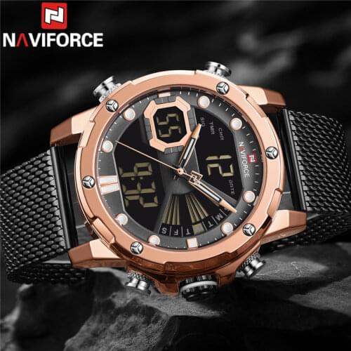 NAVIFORCE Men Watch Quartz Digital Male Clock Military Sport Stainless Steel Top Brand Luxury Black Gold Man Wristwatch 9172