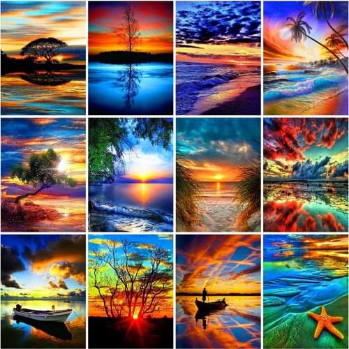 Evershine Full Square Diamond Painting Seaside Cross Stitch Diamond Embroidery Sale Landscape Rhinestone Picture Home Decoration