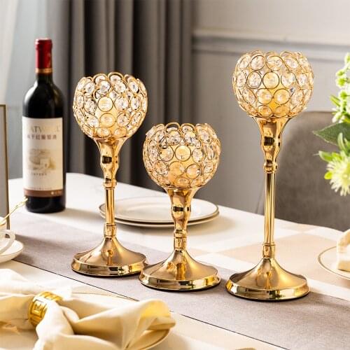 European Style Metal Candle Holder Glass Handicraft Golden Modern Home Decor Wedding Centerpieces Center Table Living Room Gift