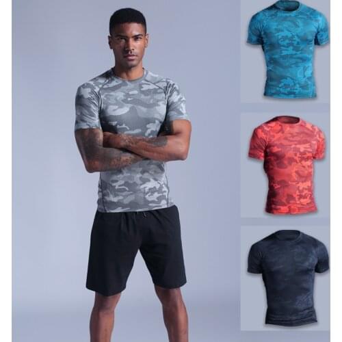 Men Running T Shirt Fitness Tight Short Sleeve Sport tshirt Training Jogging Shirts Gym Sportswear Quick Dry rashgard B112