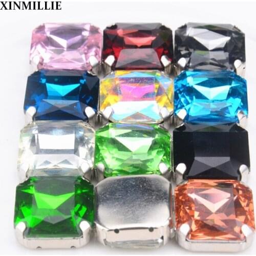 12pcs/Lot 24mm Rectangle Rhinestone With Claw 4 Holes Wedding Decoration Stone And Crystal Sew On Clothing Diy Accessories