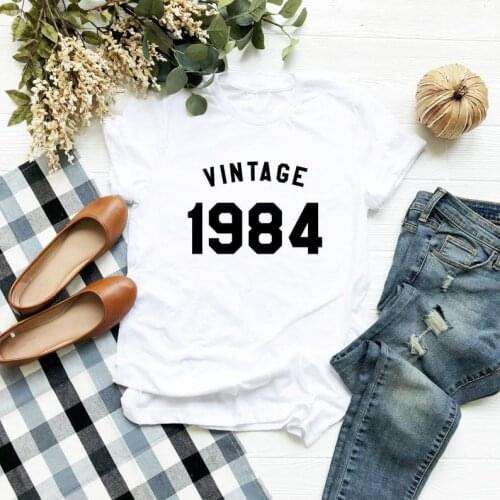 Kawaii VINTAGE 1984 2019 Fashion casual Cotton Women Shirt Funny Graphic Tshrt O Neck Short Sleeve Top Tees Clothing Drop Ship