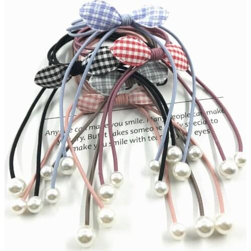 Korean Style High Quality Hot Selling Fashion New Arrive Hair Band Pearl Bowknot Hair Rope Women Girls Hair Rings Headpiece Gift
