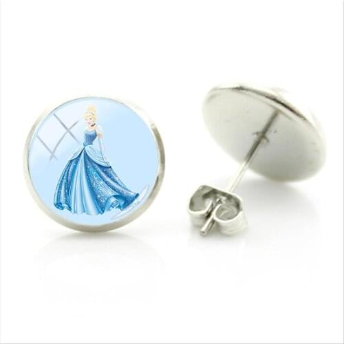 Disney Beautiful And Cute Snow White Princess Back Pattern Earrings Princess Picture Earrings Glass Cabochon Ladies Gift