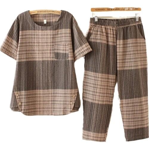 Best Sale Classic plaid Women Casual Tracksuits Plus Size 2021 L---4XL O Neck long Sleeve Loose T Shirt Big Size Shorts Sets