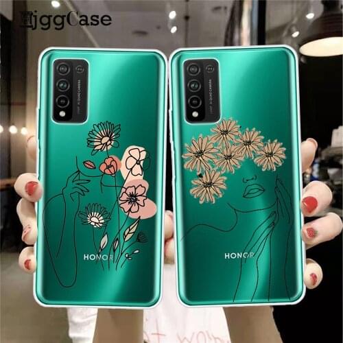 Minimal Line Art Woman Flowers Phone Case For Coque Huawei Honor 10 20 30 Lite 10i 30i 8X 9X Pro 10X Lite Back Cover Case Funda