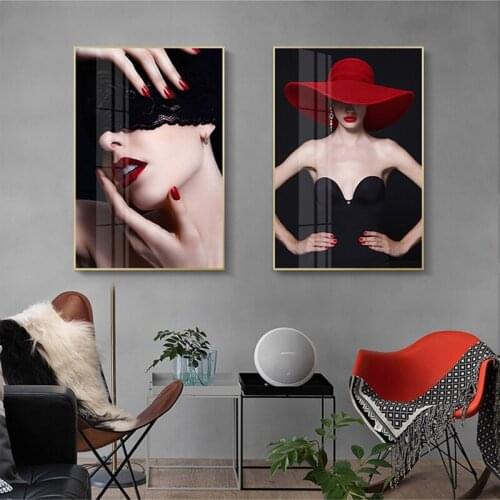 Fashion hat Patch Woman Canvas Poster Nordic Abstract Wall Art Print Painting Modern Decorative Picture Living Room Decoration