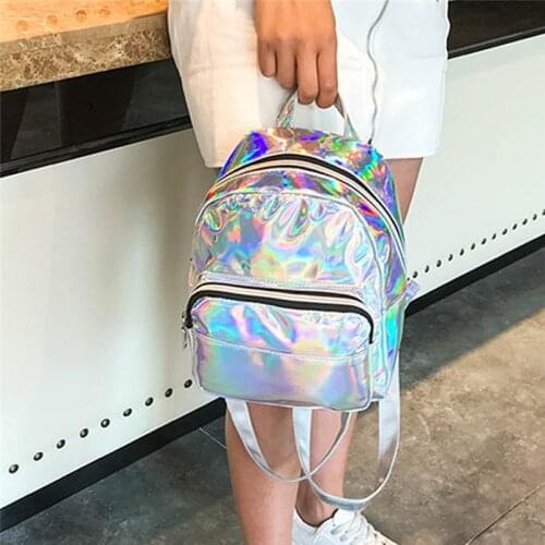 2020 Silver Pink Fashion Laser Backpack Women Girls Bag Holographic Small Size Backpack For Teenage Girls Casual School Bags