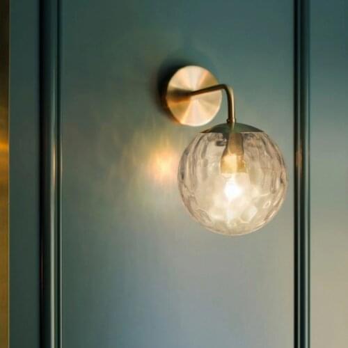 Nordic Wall Lamp Brass Glass Ball Retro Wall Light Dining Bedroom Ceiling Mounted Light Restaurant Aisle Corridor Wall lighting