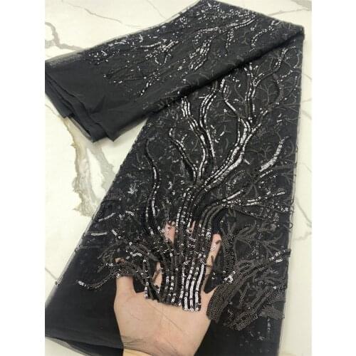 NI.AI Black African Lace Fabric 2021 High Quality Lace with Sequins 5Yards,French Tulle Nigerian Lace Fabrics For Sewing NI5349