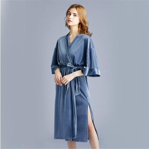 Nightgown gray blue gold velvet ladies pajamas sexy szlafrok plus size loose home service hotel bathrobe bride robe new 2020