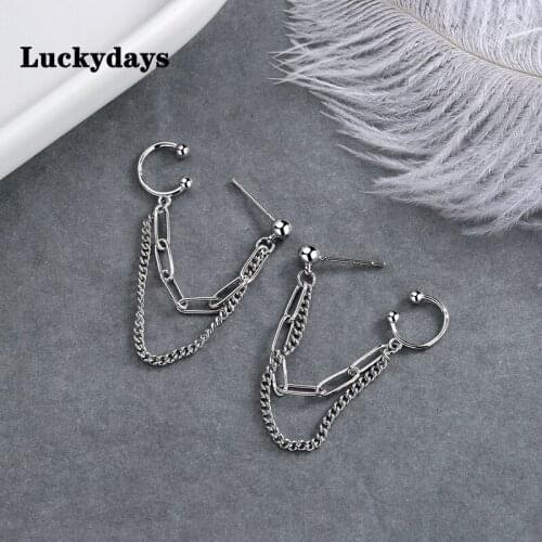 Luckydays New 1 Pair Double-layer Chain Earrings for Women Cool Personality Ear Studs Ear Clip Earring Fashion Jewelry