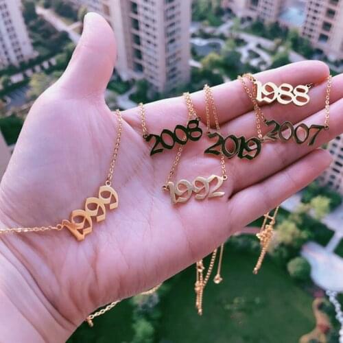 New Baby Birth Year Necklace Women Mom Necklace Optional 1985-2020 Old English Numerals Necklace Jewelry Birthday Gifts