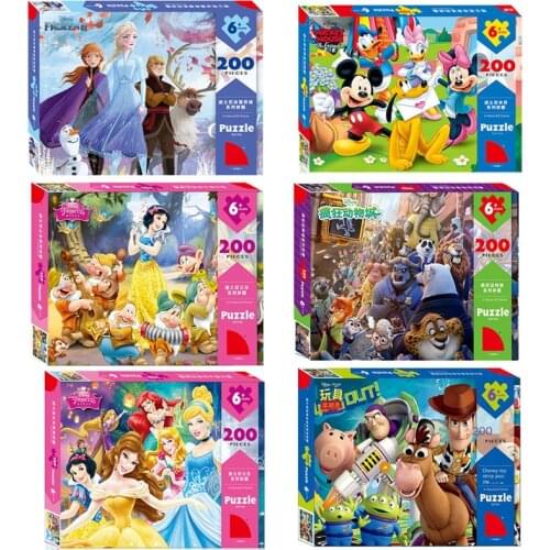 Disney Puzzle 200 Pieces Frozen Snow White Mermaid Cars Children DIY Educational 3D Paper Puzzles Children Toys Adult