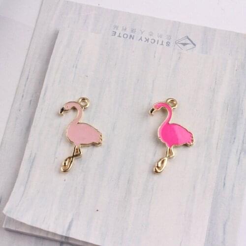30PCS Gold Alloy Enamel Flamingo Charms Dangle Jewelry For DIY Bracelet Pendant Jewelry